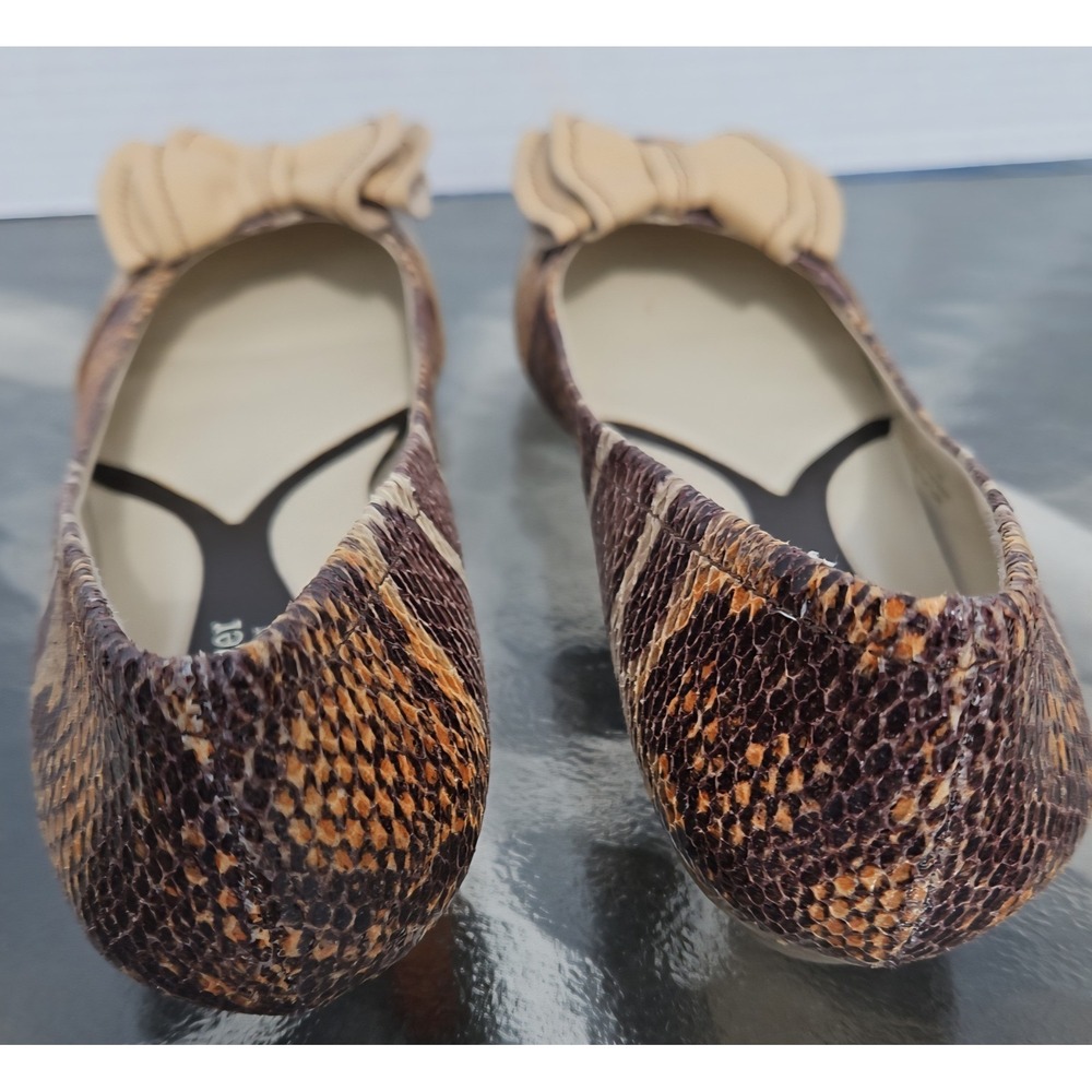 Naturalizer Flats 8W Brown Snakeskin Look Leather Decade Bow N5 Comfort Neutral - Picture 3 of 16